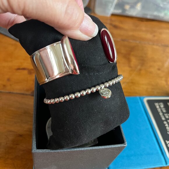 GIFT BOXED Rustic Cuff Silver and Carnelian Set of Two Bracelets Logo - Picture 6 of 6
